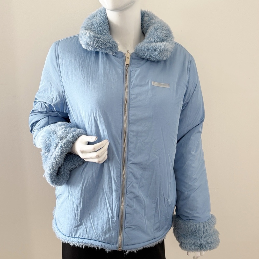 UNIF Light Baby Blue Reversible Teddy Bear Puffer Jacket Coat